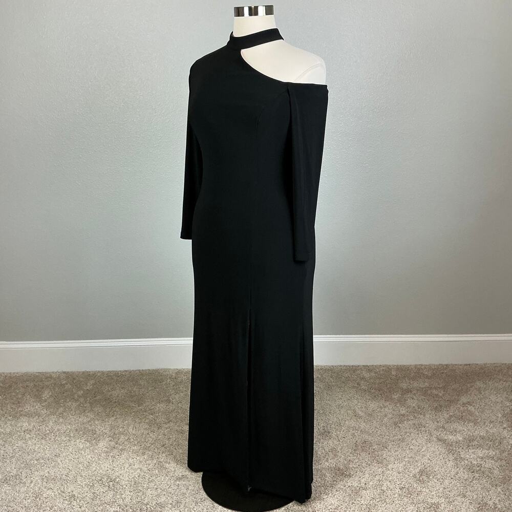 XSCAPE Cut Out Long Sleeve Halter Neck Sheath Evening Gown Black Size 16P Dress - Picture 5 of 12